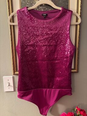 Gorgeous Express Women’s Magenta Sequin Sleeveless Bodysuit